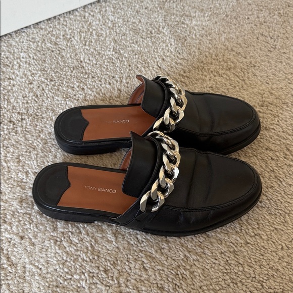 Tony Bianco Black Mules with Silver Chain - Picture 3 of 6